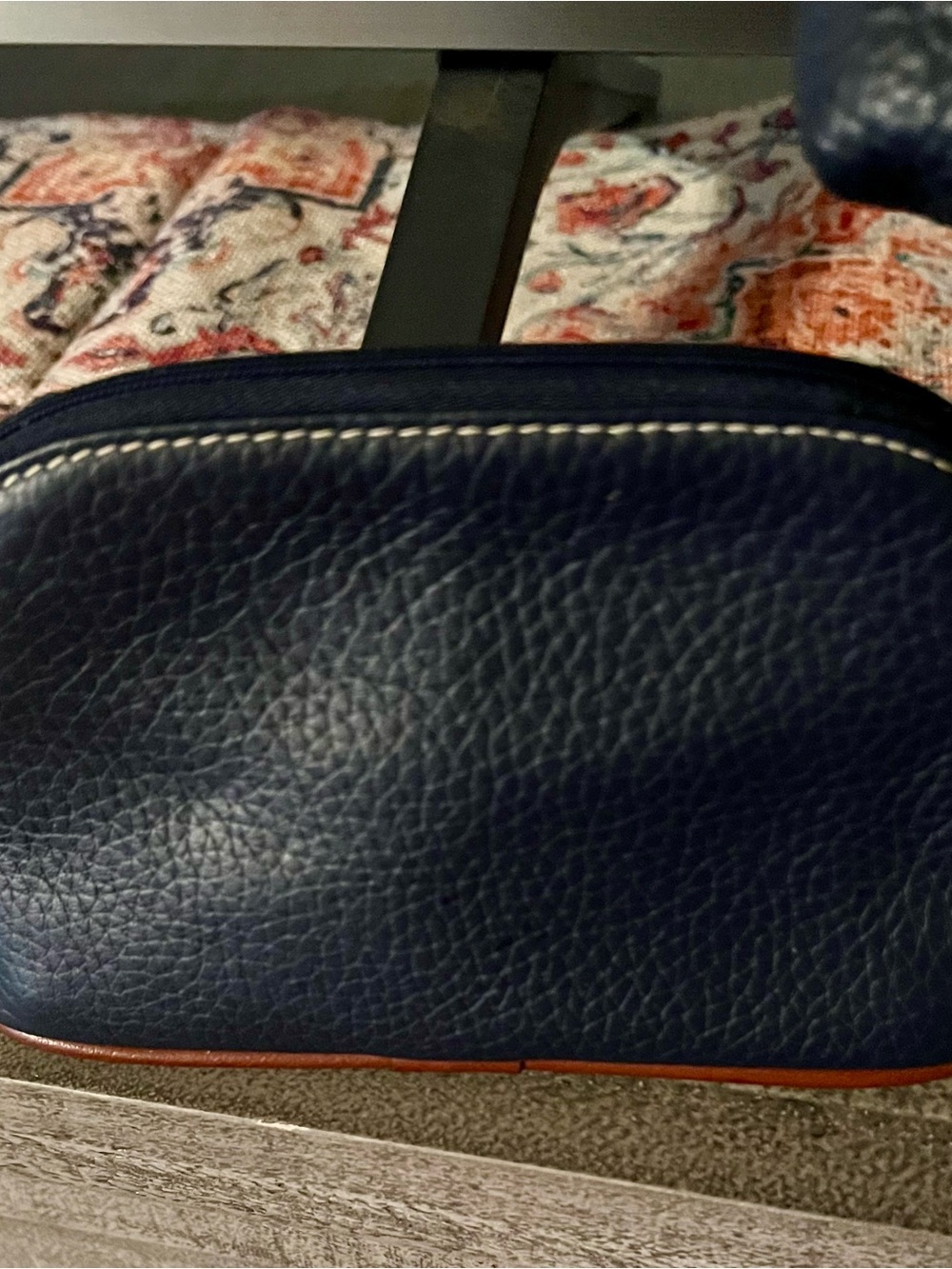Dooney & Bourke Navy Pebbled Leather Satchel with Brown Trim with pouch - Picture 3 of 13